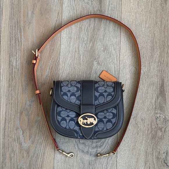 Coach Georgia Saddle Bag in Signature Chambray Blue Tan Crossbody Shoulder Bag - Picture 14 of 15
